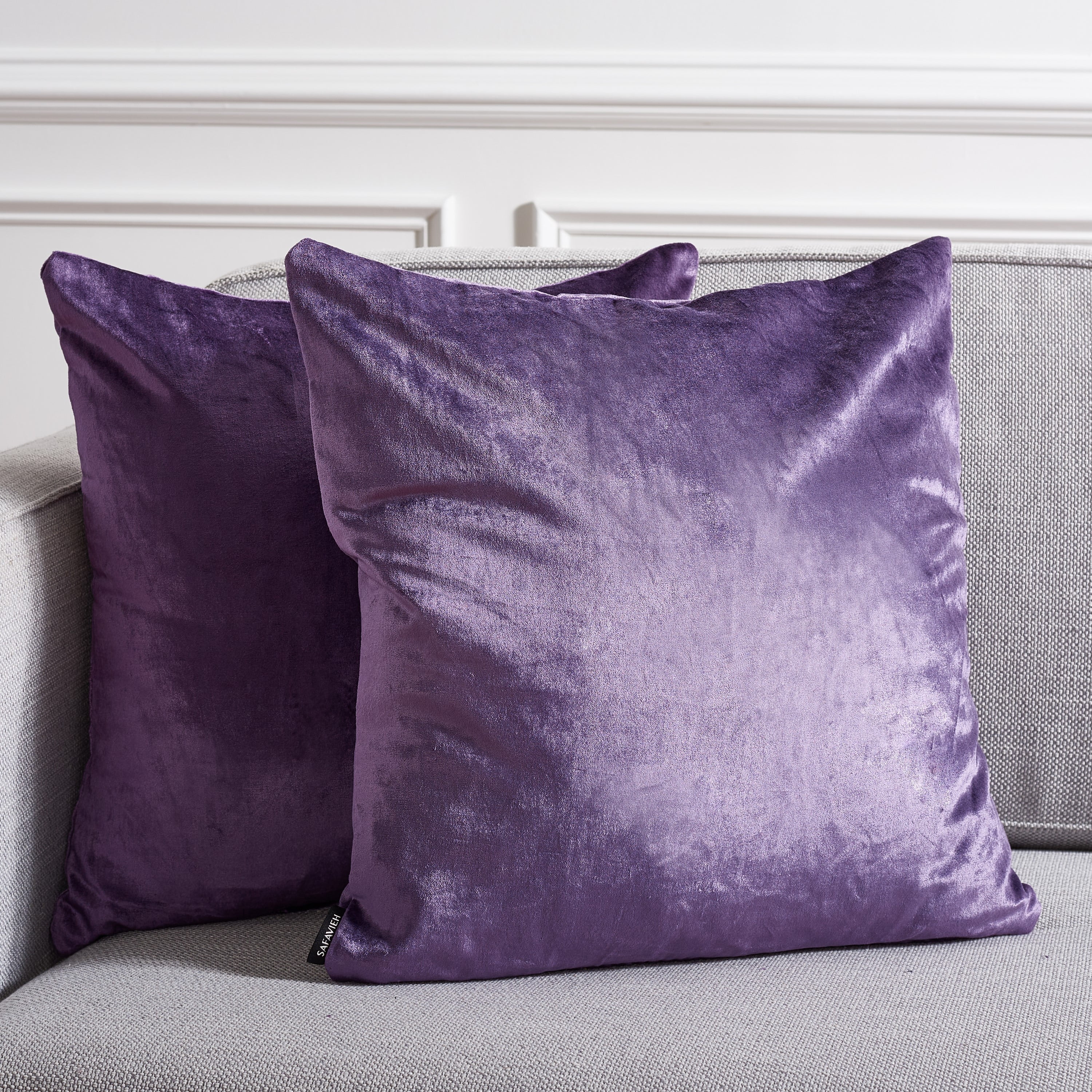 Davina 22" Purple Velvet Square Accent Pillow Set