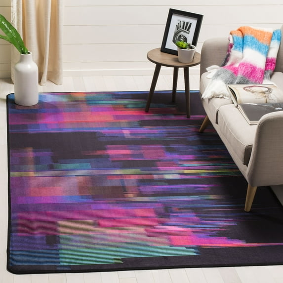 Safavieh Daytona Chodak Abstract Polyester Machine Washable Area Rug, Black/Fuchsia, 5'1" x 7'6"