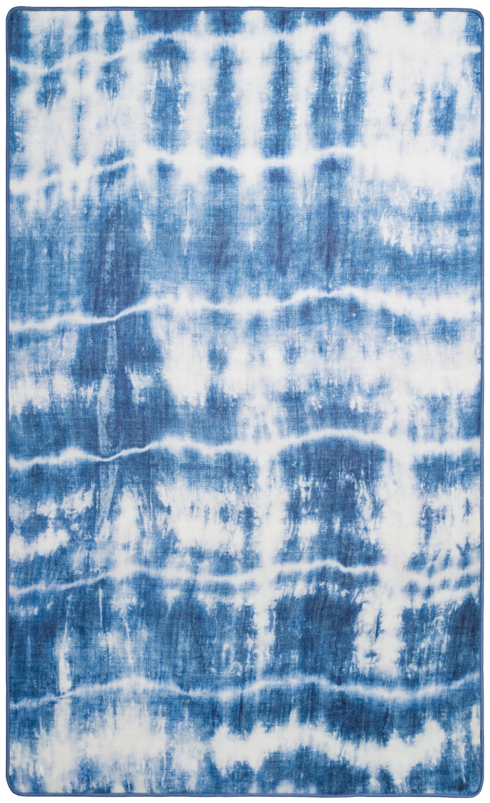 Blue Tufted Washable Synthetic Rectangular Area Rug