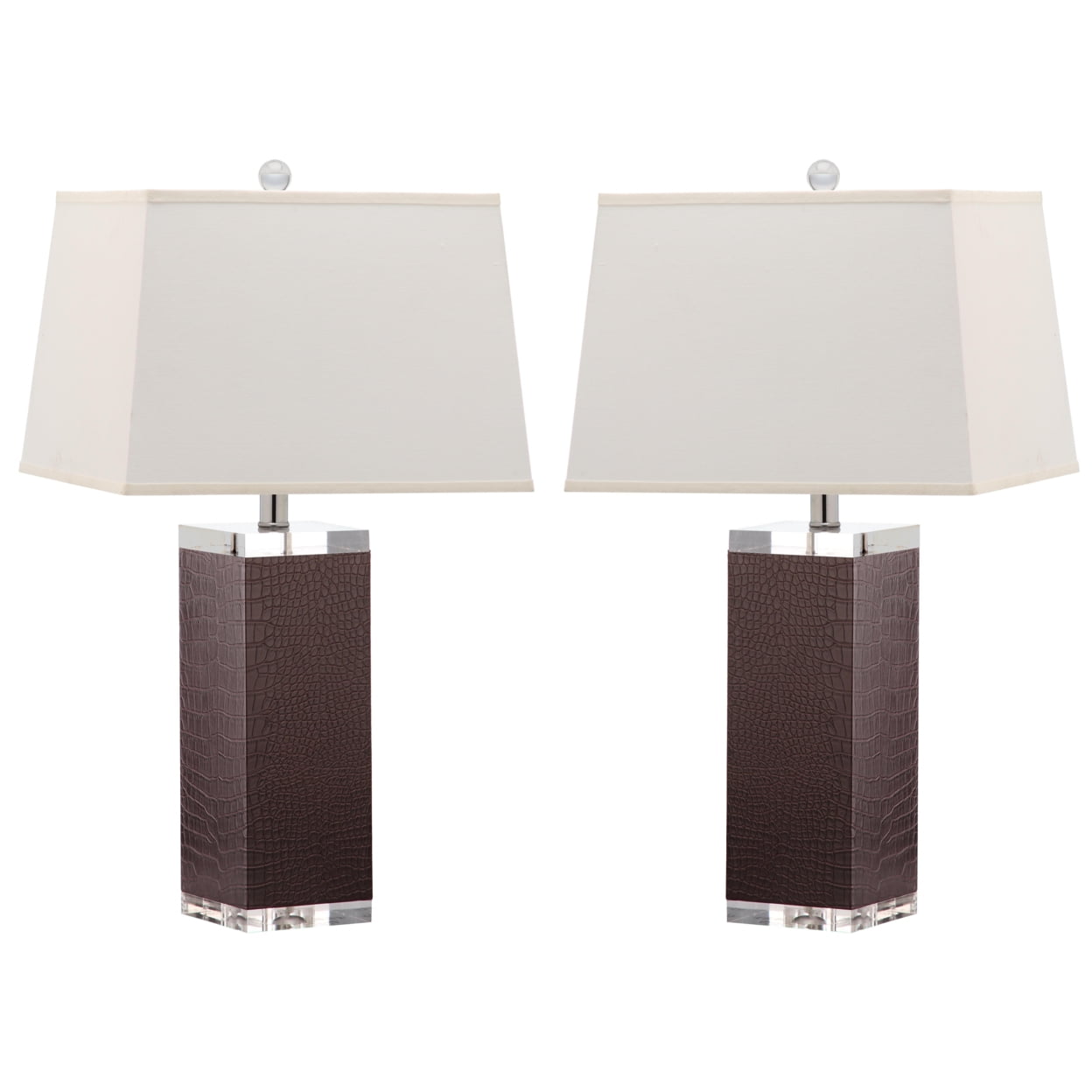 Deco 27 Inch Brown Faux Crocodile Leather Table Lamp Set