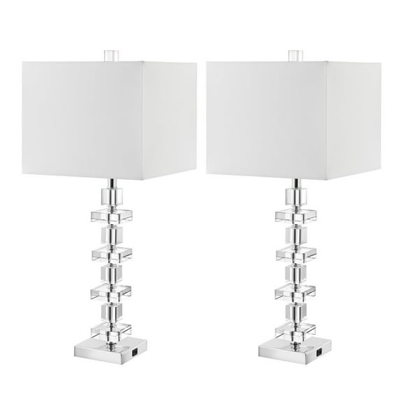 SAFAVIEH Deco Table Lamps with USB Port, Clear/Chrome, Set of 2