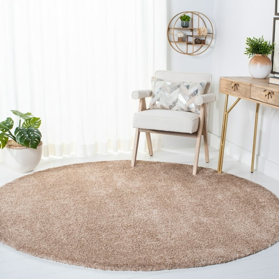 Safavieh Decora Shaggy Finola Solid Shag Area Rug, Tan, 6'7" x 6'7" Round