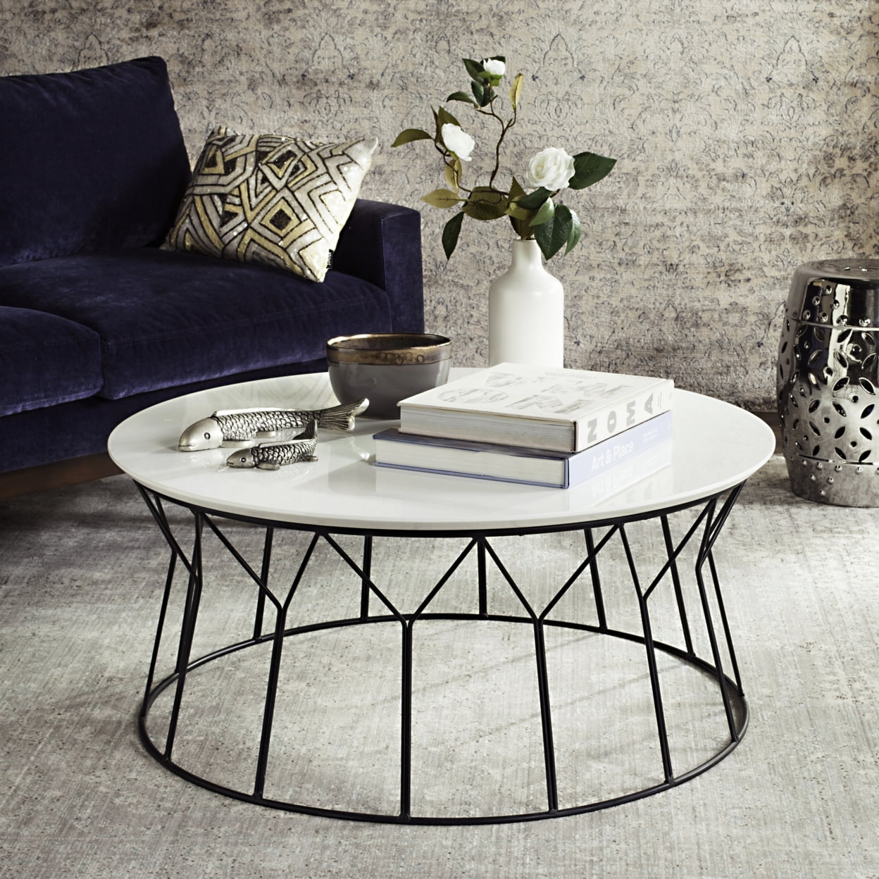 White Round Wood Transitional Coffee Table