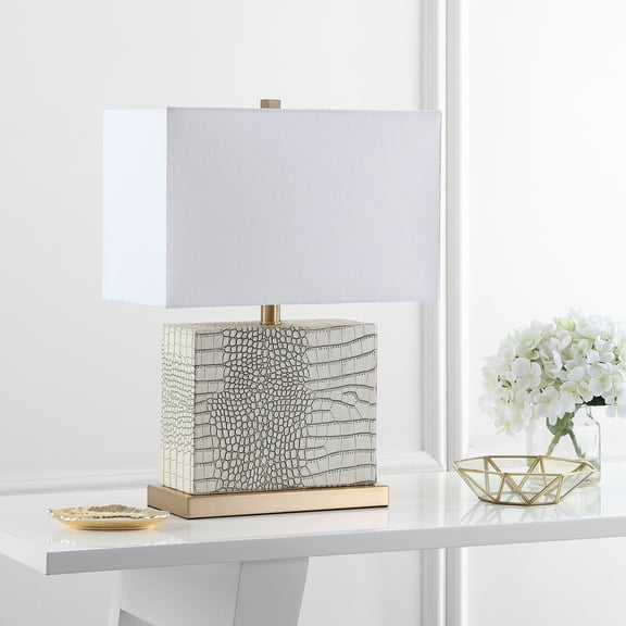 SAFAVIEH Delia 20.5 in. H Rectangular Faux Table Lamp, Cream Faux Alligator