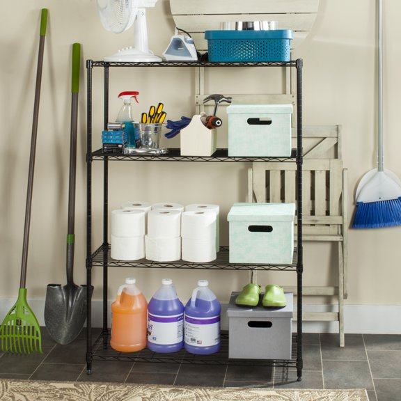SAFAVIEH Delta 4-Tier Chrome Wire Shelf Black