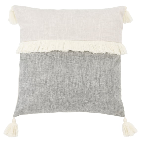 SAFAVIEH Demli Striped Fringe Accent Pillow, 18" x 18", Grey/White