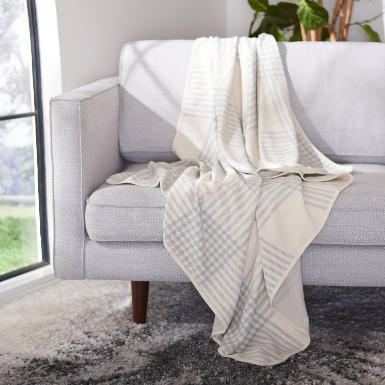 Denita Light Grey and White Cotton Throw Blanket 50" x 60"