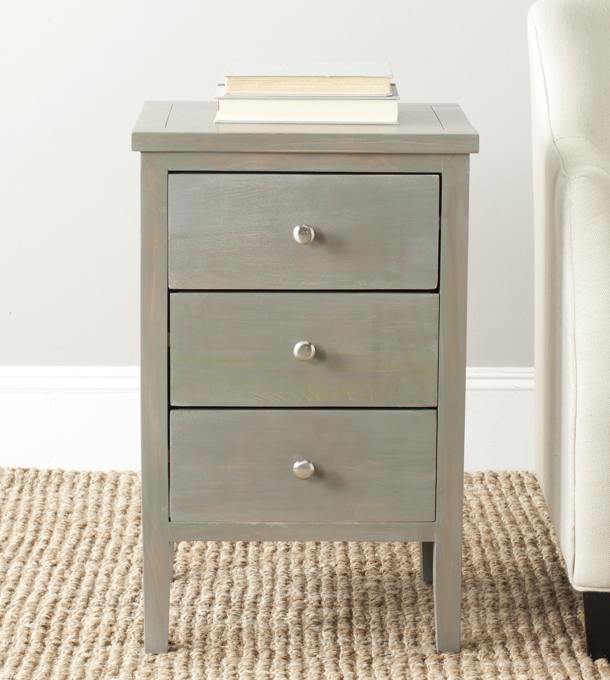 SAFAVIEH Deniz Classic End Table with 3 Storage Drawers, French Grey
