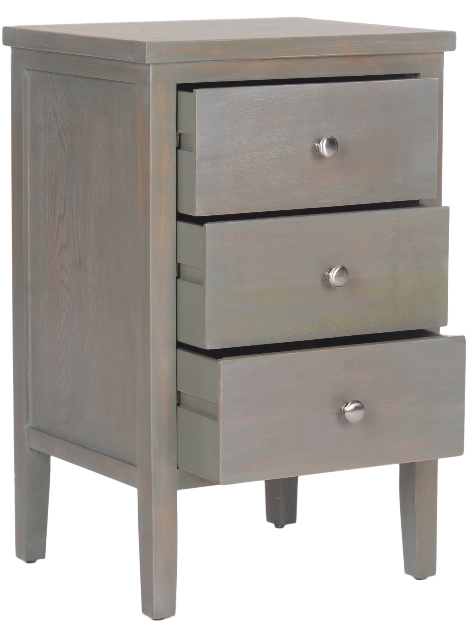 Ash Grey Elm Wood Night Table with Storage Drawers