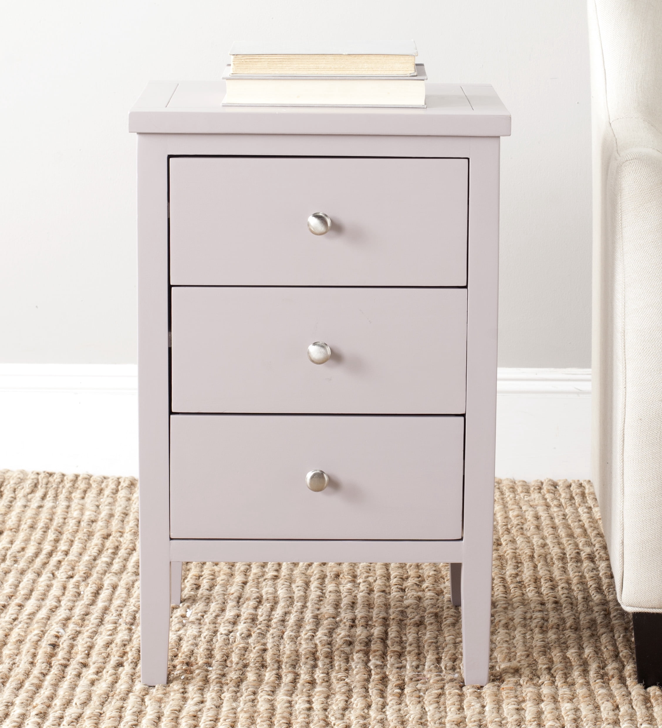SAFAVIEH Deniz Classic End Table with 3 Storage Drawers, Quartz Grey