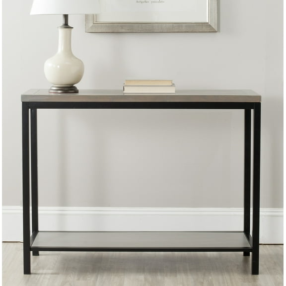 SAFAVIEH Dennis Industrial Wood Top Console with Shelf, French Grey
