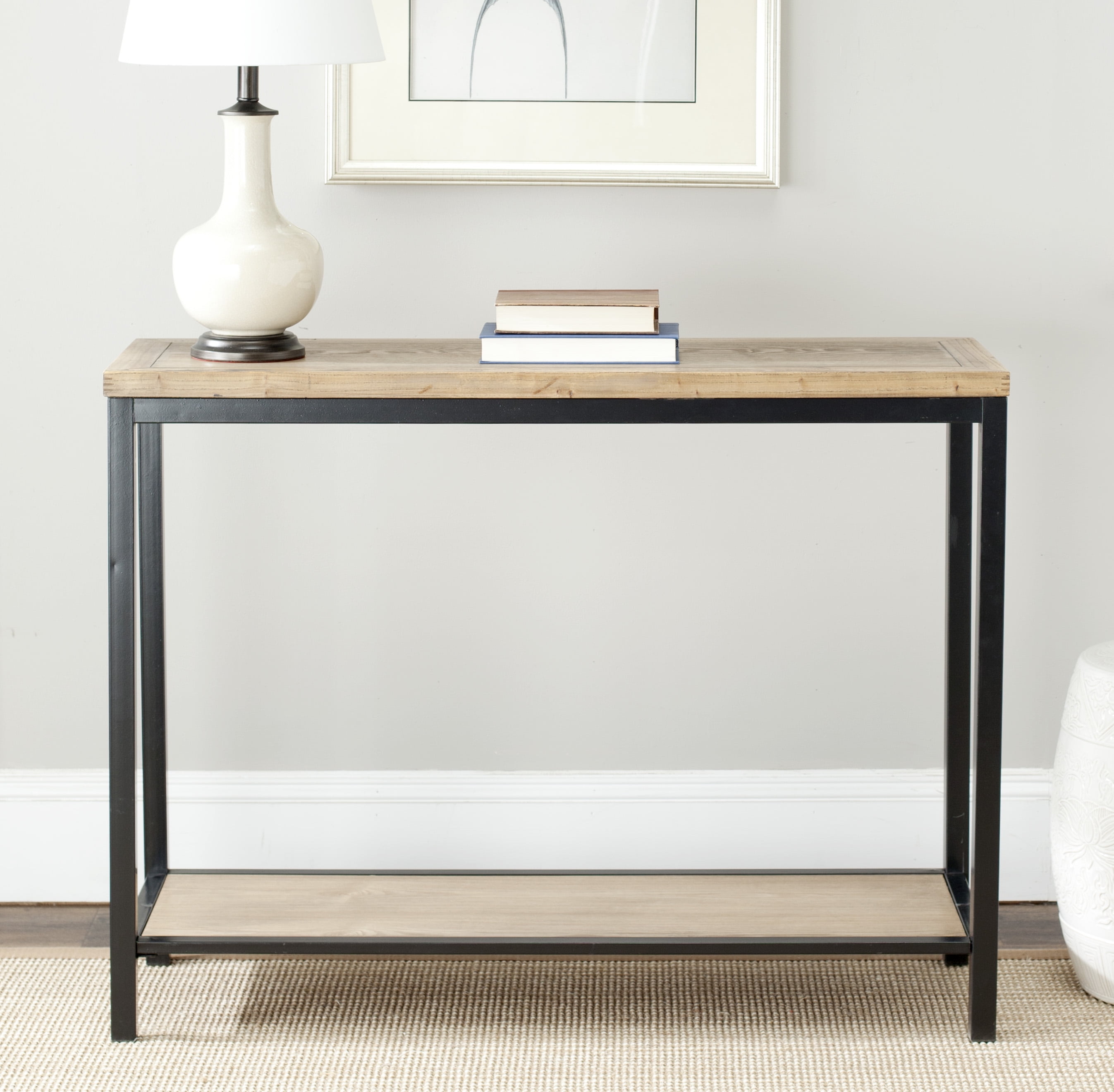 SAFAVIEH Dennis Industrial Wood Top Console with Shelf, Oak