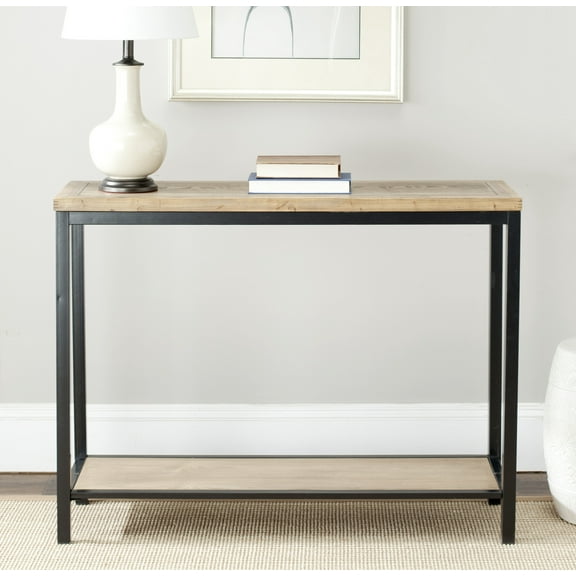 SAFAVIEH Dennis Industrial Wood Top Console with Shelf, Oak
