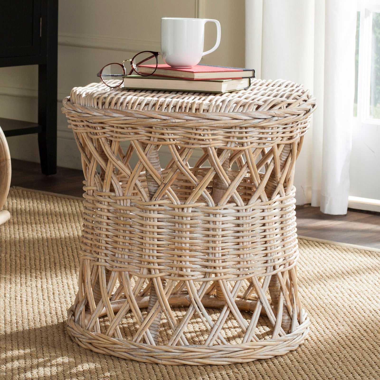 Tropical Breeze 20" Natural Kubu Rattan Round Accent Table