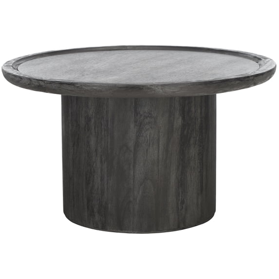 SAFAVIEH Devin Rustic Round Wood Coffee Table, Black With White Wash Distressing
