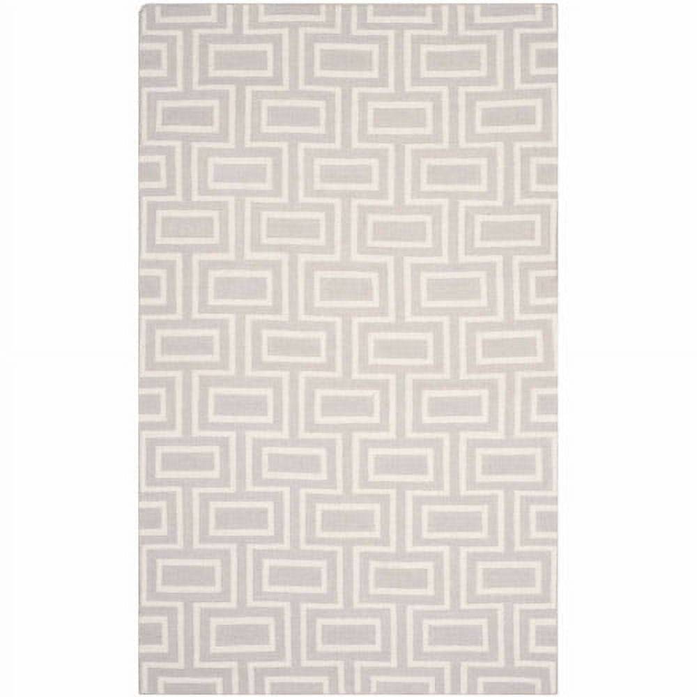 Grey and Ivory Geometric Wool 4' x 6' Area Rug