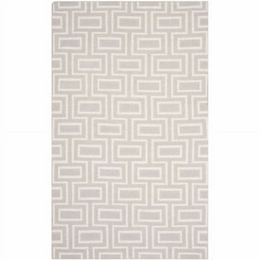 SAFAVIEH Dhurrie Abigail Geometric Moroccan Wool Area Rug, Grey/Ivory, 4' x 6'