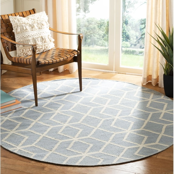Safavieh Dhurries Addison Geometric Area Rug, Blue/Ivory, 6' x 6' Round