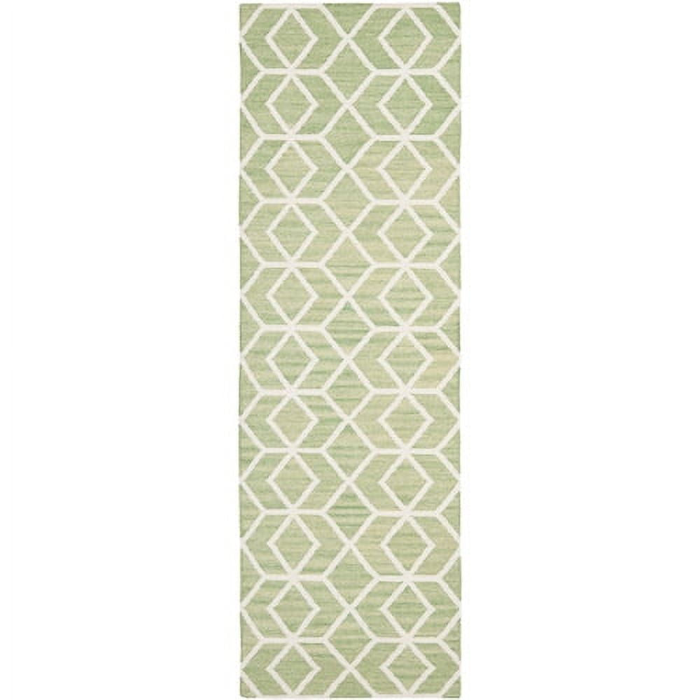 Sage & Ivory Geometric Wool 8' Runner - Handwoven & Reversible