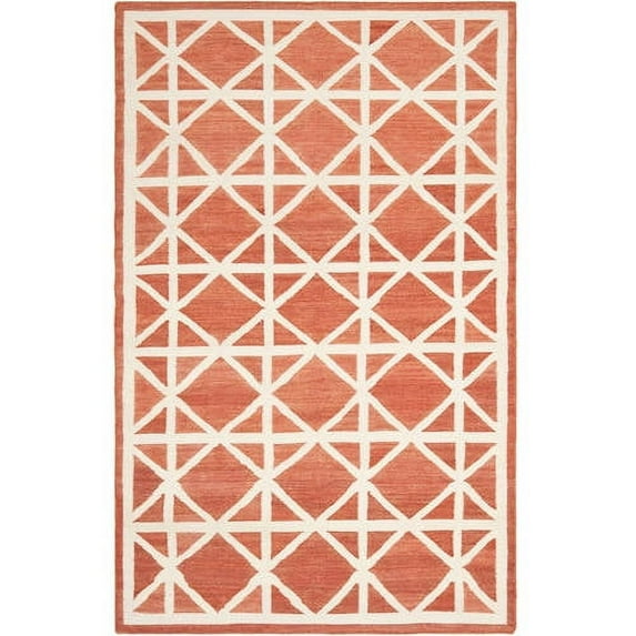 SAFAVIEH Dhurrie Anne Geometric Moroccan Wool Area Rug, Red/Ivory, 4' x 6'