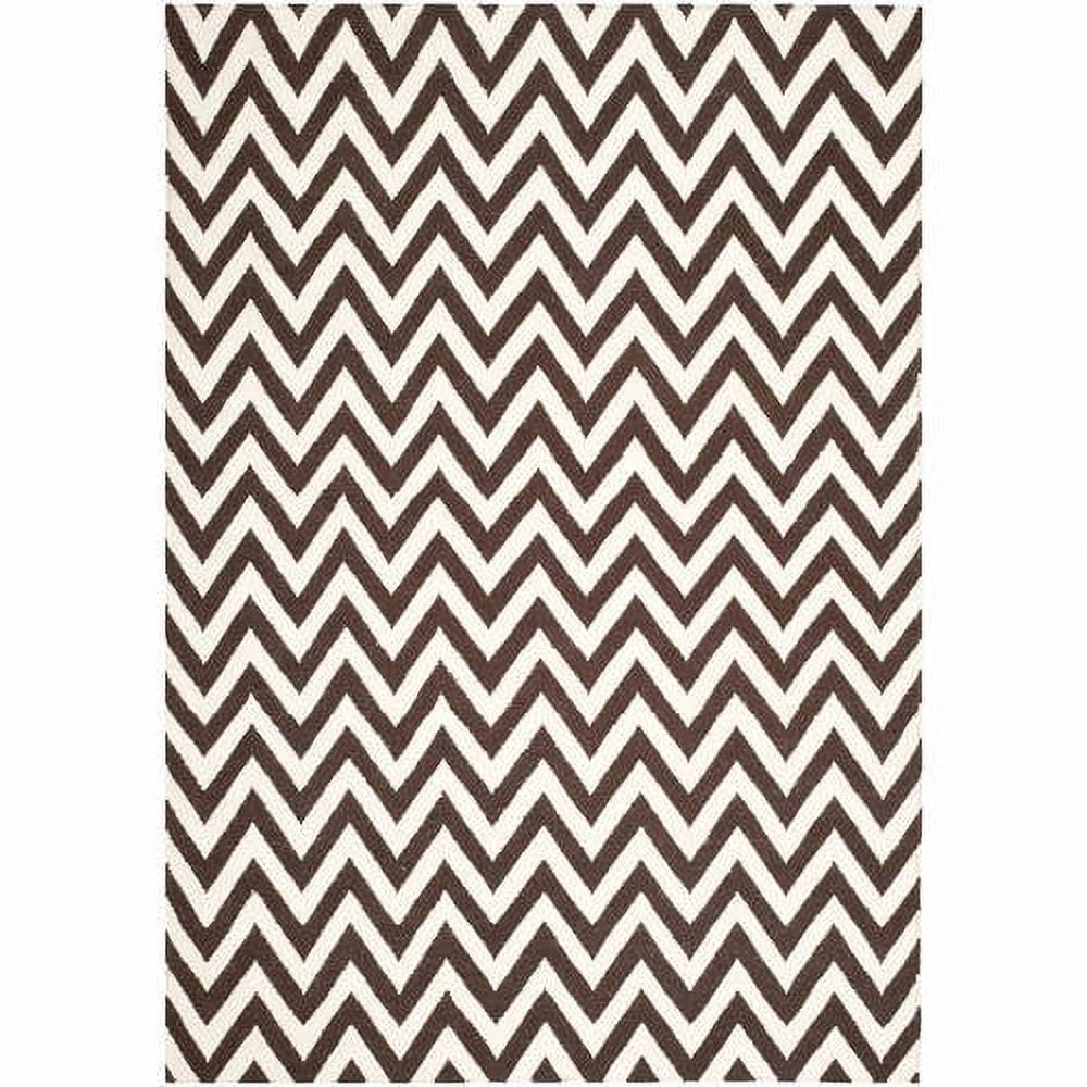 Handmade Dhurrie Chevron Zigzag Wool Rug, Brown/Ivory, 8' x 10'
