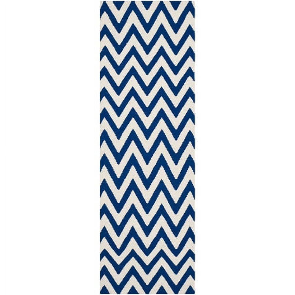 Dark Blue and Ivory Geometric Wool Area Rug, 2'6" x 4'