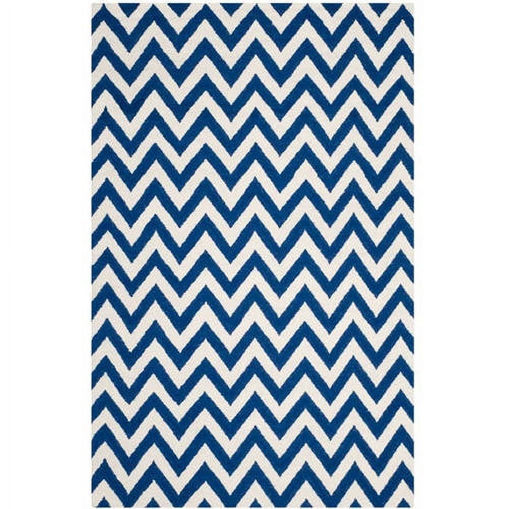 Handmade Dark Blue and Ivory Geometric Wool Area Rug, 9' x 12'