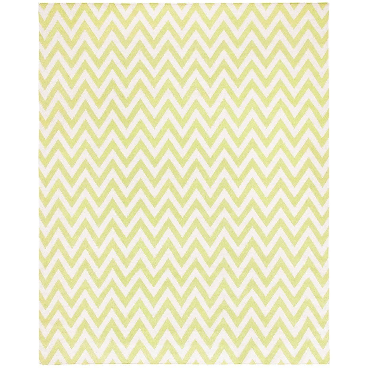 Ivory and Green Geometric Wool Flat Woven Area Rug