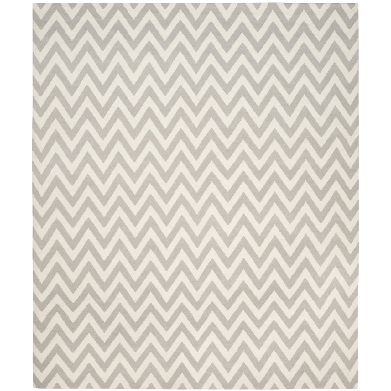 Handwoven Grey/Ivory Wool Dhurrie Rug, 9' x 12', Reversible Geometric Design