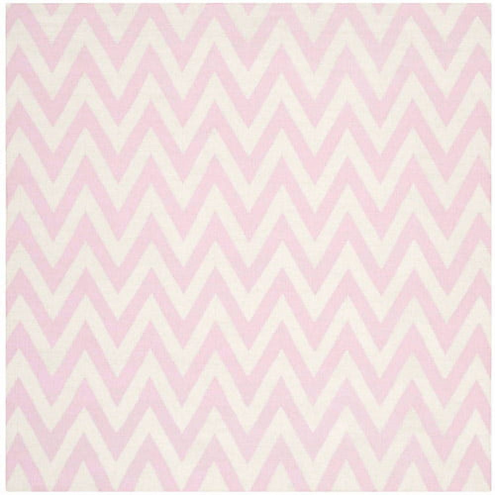 Handwoven Geometric Pink/Ivory Wool 6' x 6' Square Rug