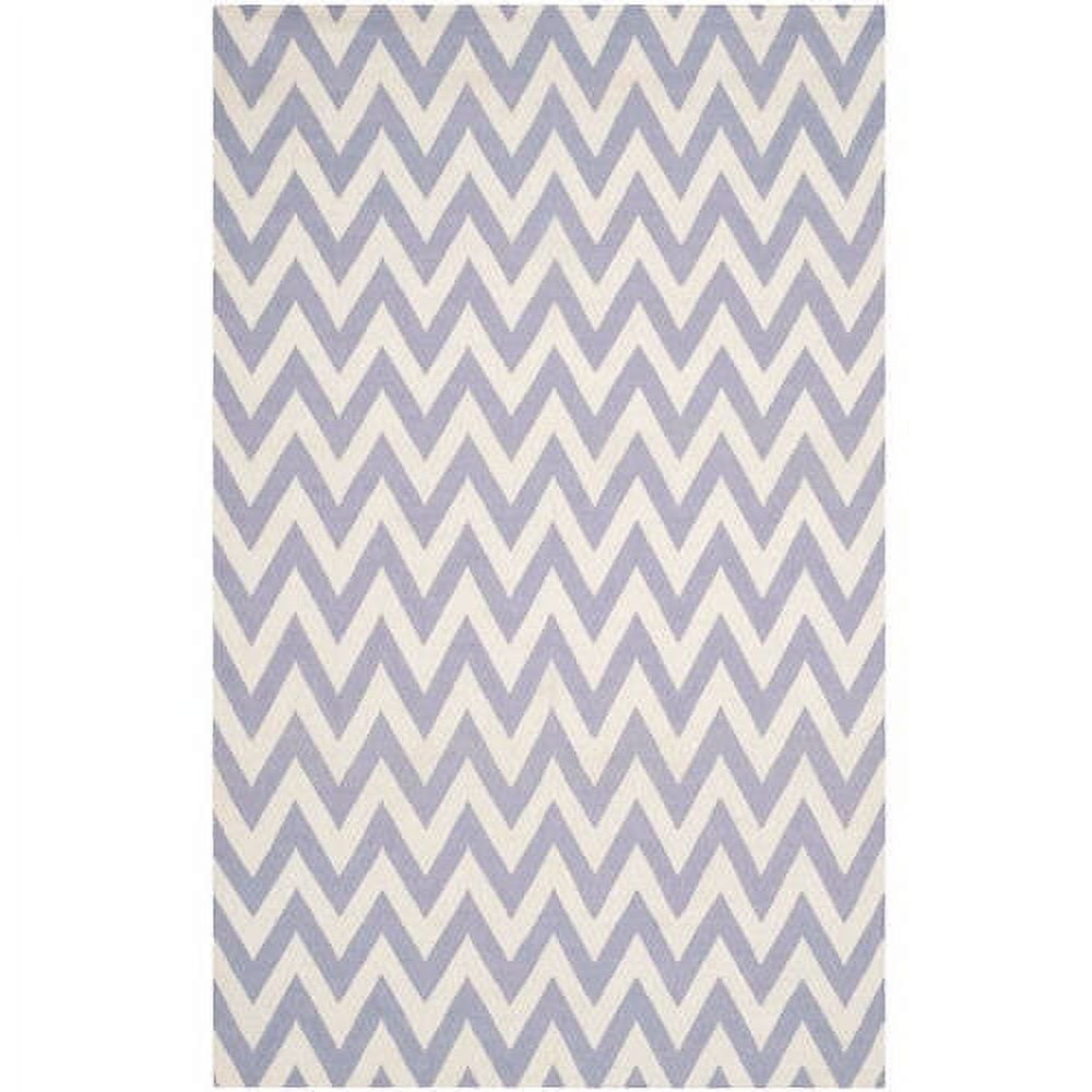 Purple and Ivory Geometric Wool Flat Woven 4' x 6' Rug