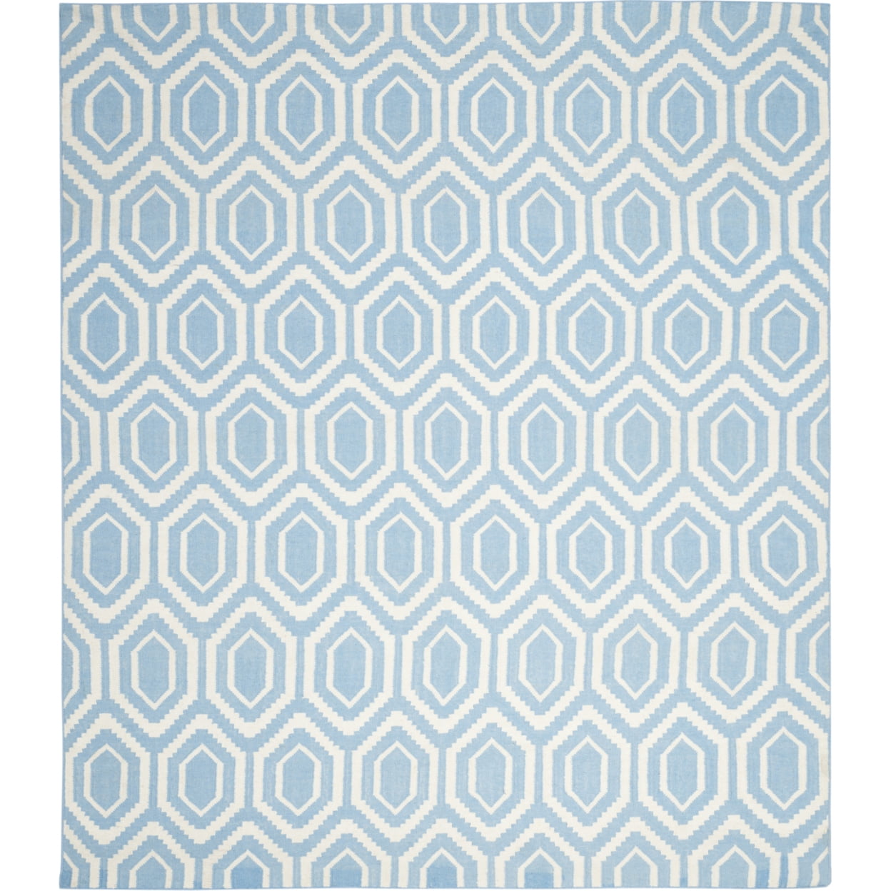 Handwoven Blue and Ivory Geometric Wool Area Rug, 5' x 8'