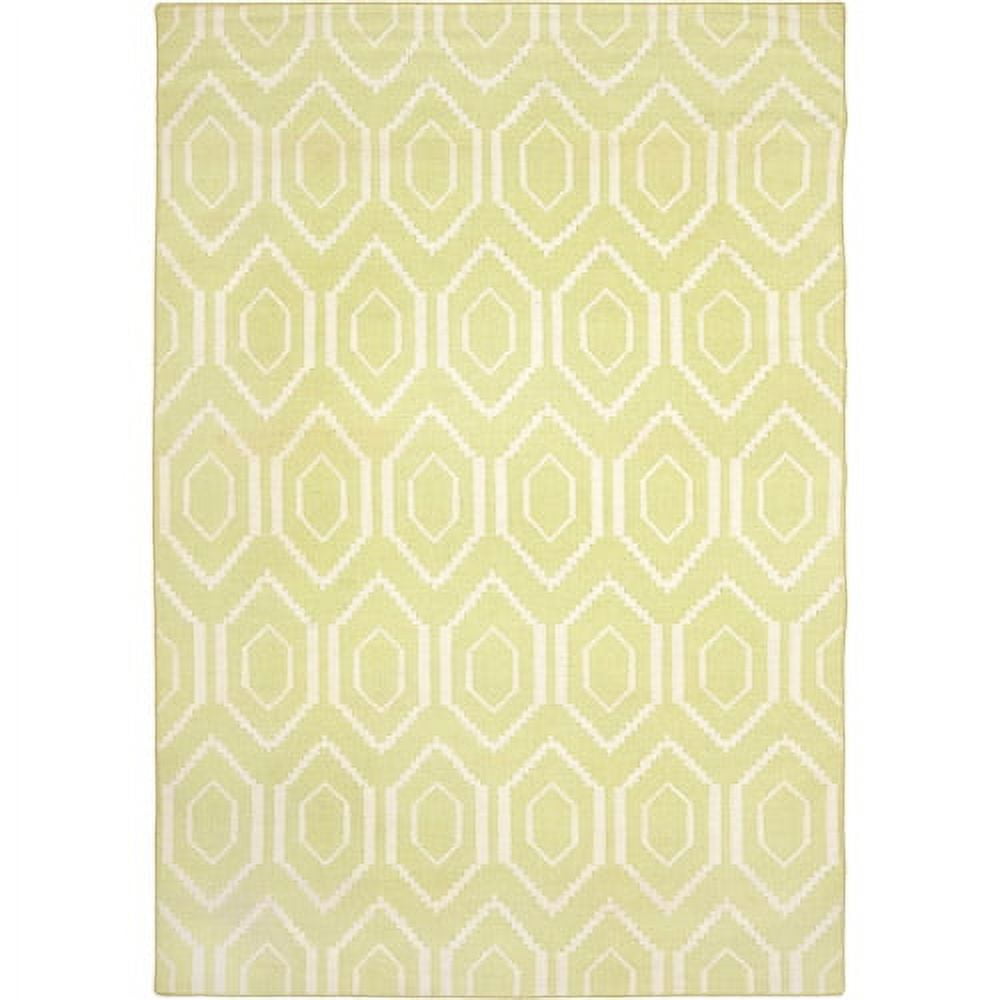 Green and Ivory Geometric Wool Flatweave 9' x 12' Area Rug
