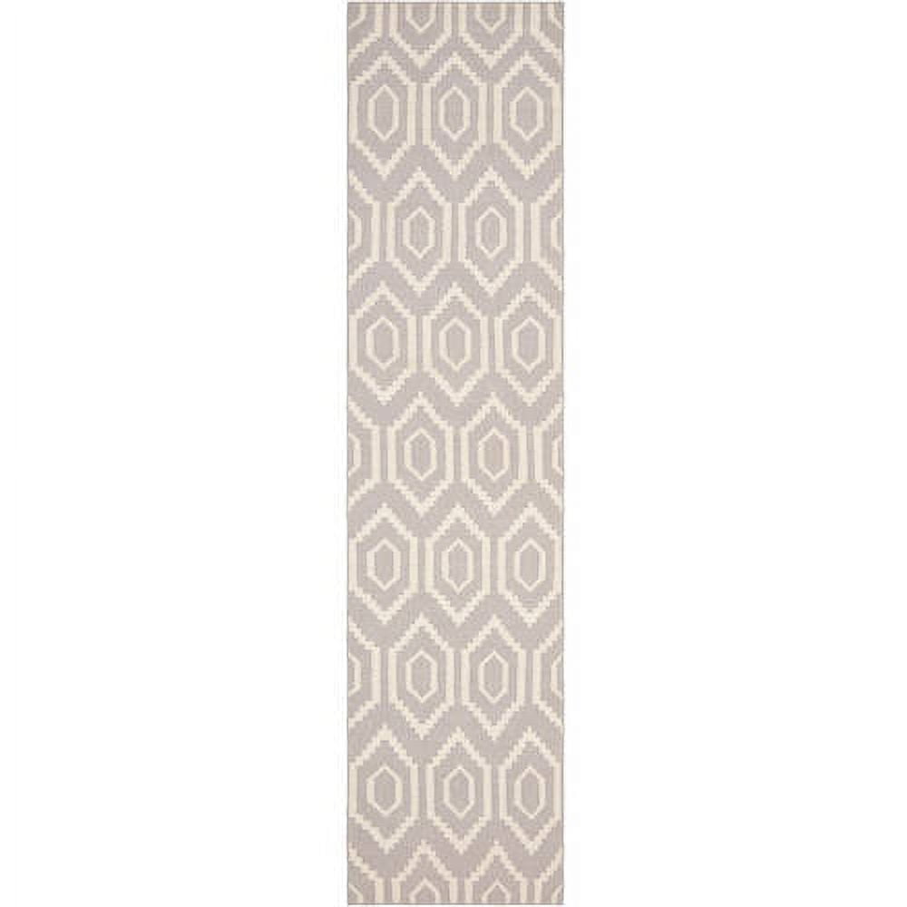 Grey and Ivory Geometric Wool Runner Rug, 2'6" x 12'