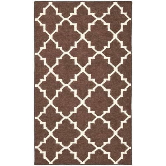 SAFAVIEH Dhurrie Brad Geometric Moroccan Wool Area Rug, Brown/Ivory, 2'6" x 4'