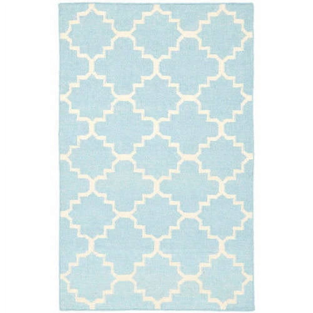 Light Blue and Ivory Geometric Wool Area Rug, 2'6" x 4'