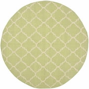 SAFAVIEH Dhurrie Brad Geometric Moroccan Wool Area Rug, Light Green/Ivory, 6' x 6' Round