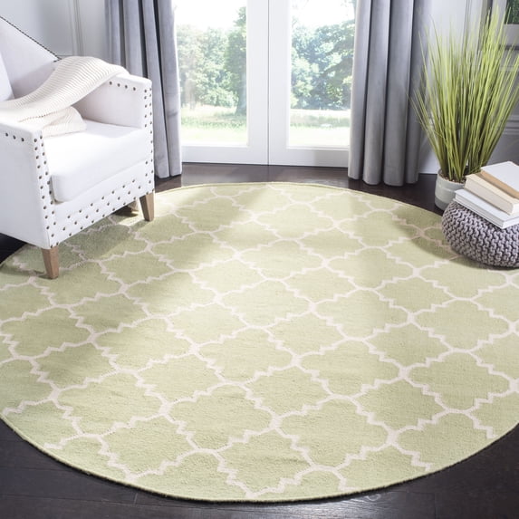 Safavieh Dhurries Brad Geometric Area Rug, Light Green/Ivory, 8' x 8' Round