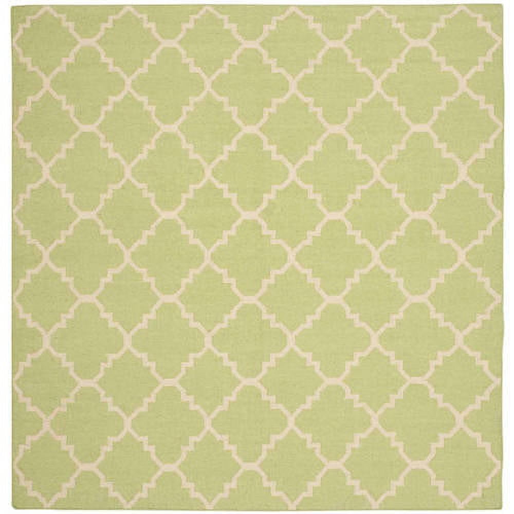 Light Green and Ivory Geometric Wool Square Area Rug, 8' x 8'