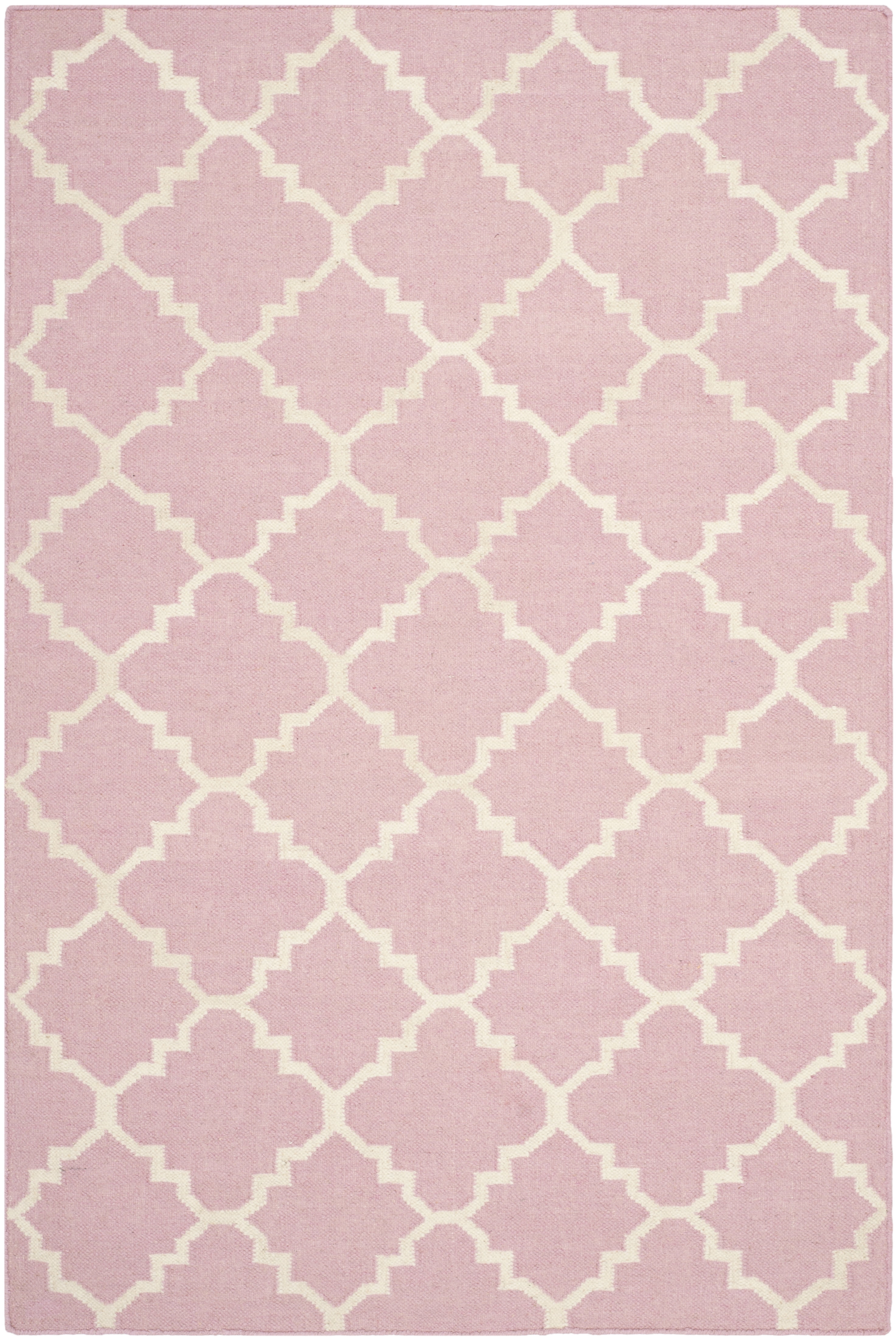 Pink and Ivory Geometric Wool Flat Woven Rug, 2'6" x 4'