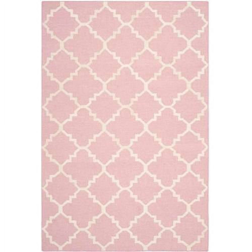 Handwoven Geometric Pink & Ivory Wool Rug, 4' x 6'