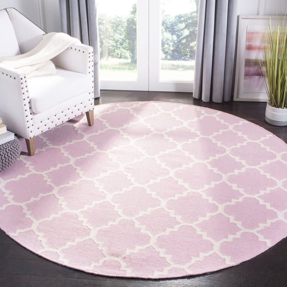 Safavieh Dhurries Brad Geometric Area Rug, Pink/Ivory, 6' x 6' Round