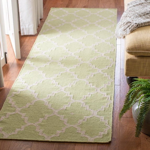 Safavieh Dhurries Brad Geometric Runner Rug, Light Green/Ivory, 2'6" x 8'