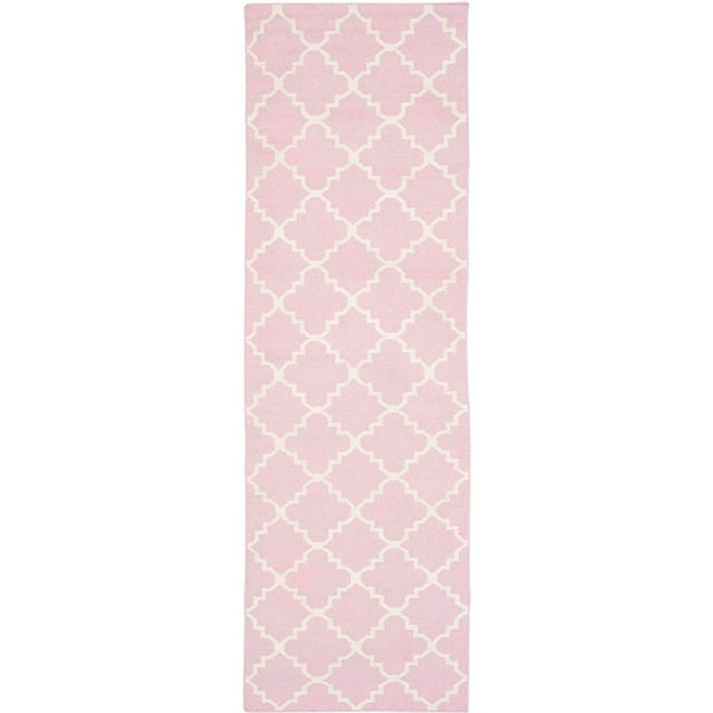 SAFAVIEH Dhurrie Brad Geometric Moroccan Wool Runner Rug, Pink/Ivory, 2'6" x 8'