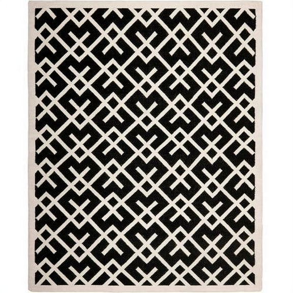 SAFAVIEH Dhurrie Brianna Geometric Moroccan Wool Area Rug, Black/Ivory, 5' x 8'