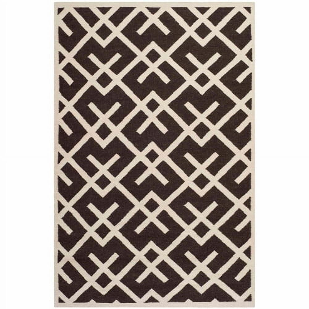 Brown and Ivory Geometric Wool Rectangular Area Rug, 10' x 14'