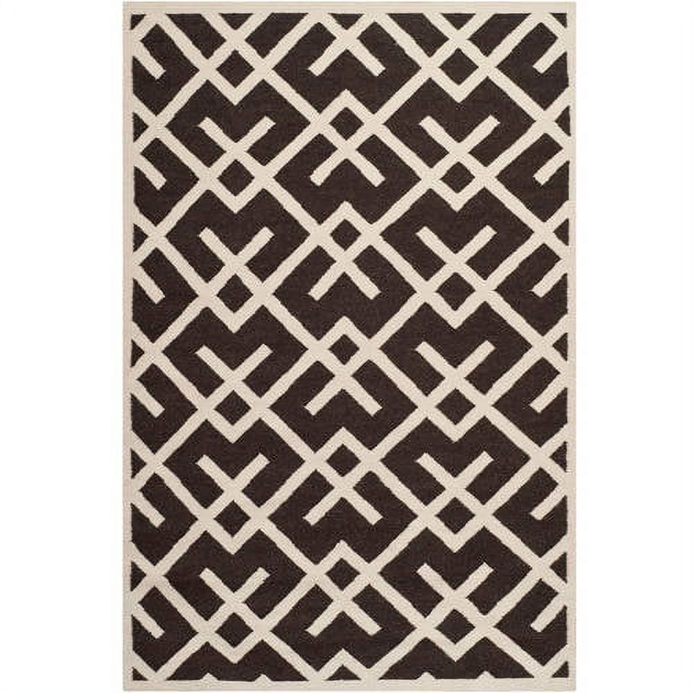 Handmade Brown/Ivory Geometric Wool-Cotton Blend 6' x 9' Area Rug