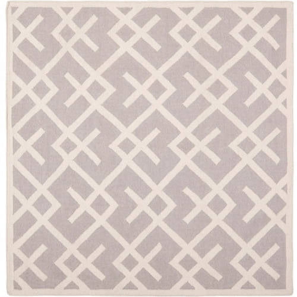 Grey and Ivory Geometric Wool Flat Woven Area Rug, 9' x 12'