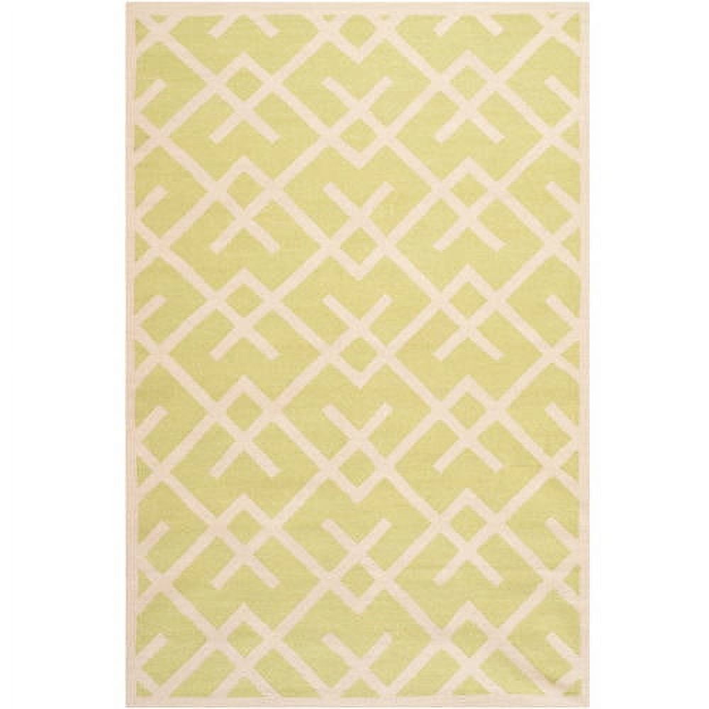Ivory and Light Green Geometric Wool Square Rug, 6' x 6'