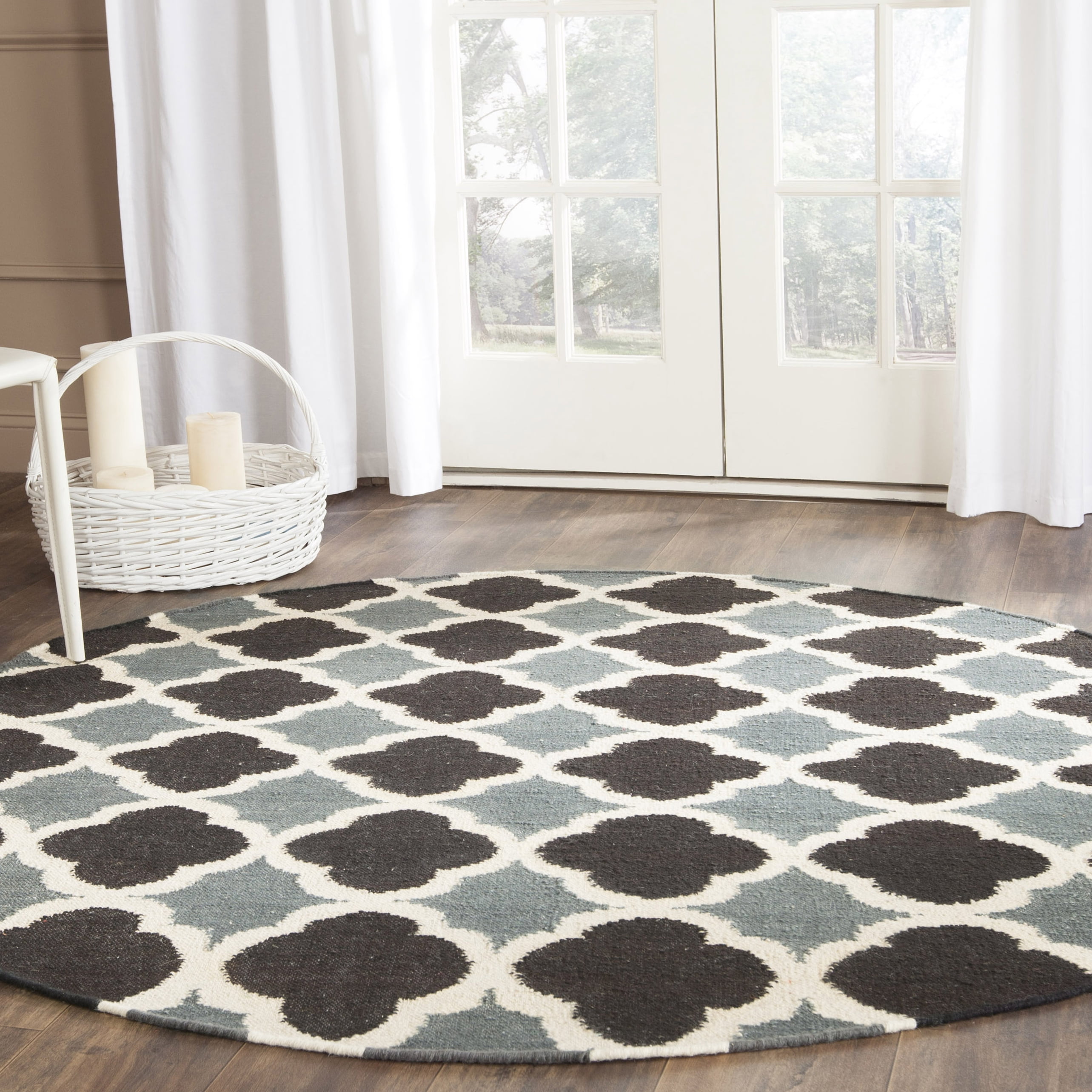 Safavieh Dhurries Caden Geometric Wool Area Rug, Blue/Navy, 6' x 6' Round